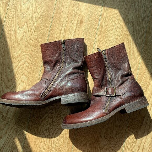 FRYE | Size 7D US Men's Leather Brown Double side zip Boots - Picture 6 of 16